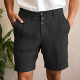 Men's Shorts Linen Shorts Summer Shorts Beach Shorts Button Pocket Straight Leg Plain Comfort Breathable Short Casual Daily Holiday Linen Cotton Blend Fashion Designer Black White