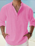 Riolio Men's Linen Shirt Popover Shirt Casual Shirt Beach Shirt Black White Pink Long Sleeve Plain Henley Spring & Summer Hawaiian Holiday Clothing Apparel