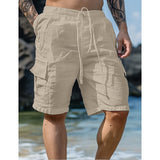 Riolio Men's Shorts Linen Shorts Summer Shorts Beach Shorts Drawstring Elastic Waist Multi Pocket Plain Knee Length Outdoor Beach Hawaiian Casual ArmyGreen White Inelastic