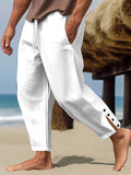 Men's Linen Pants Trousers Summer Pants Beach Pants Button Drawstring Elastic Waist Plain Comfort Breathable Full Length Casual Daily Holiday Fashion Classic Style White Blue