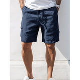 Riolio 100% Linen Men's Shorts Linen Shorts Summer Shorts Pocket Drawstring Elastic Waist Plain Breathable Comfortable Short Daily Vacation Going out Classic Casual Black Navy Blue