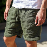 Men's Shorts Linen Shorts Summer Shorts Pocket Drawstring Elastic Waist Plain Comfort Breathable Short Casual Daily Holiday Linen Cotton Blend Fashion Classic Style Black Army Green