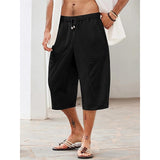 Riolio Men's Linen Shorts Summer Shorts Beach Shorts Pocket Drawstring Elastic Waist Plain Comfort Breathable Calf-Length Holiday Vacation Beach Hawaiian Boho Dark Khaki Black