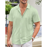 Riolio Men's Shirt Button Up Shirt Casual Shirt Summer Shirt Black Blue Green Short Sleeve Plain Collar Daily Vacation Clothing Apparel Fashion Casual Comfortable