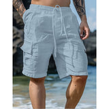 Riolio Men's Shorts Linen Shorts Summer Shorts Beach Shorts Drawstring Elastic Waist Multi Pocket Plain Knee Length Outdoor Beach Hawaiian Casual ArmyGreen White Inelastic