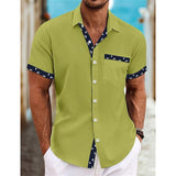 Riolio Men's Shirt Linen Shirt Summer Shirt Beach Shirt White Blue Green Short Sleeve Plain Collar Summer Spring Casual Daily Clothing Apparel