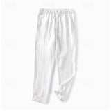 Riolio 100% Linen Men's Linen Pants Trousers Summer Pants Pocket Drawstring Elastic Waist Plain Breathable Comfortable Daily Vacation Going out Classic Casual Black White