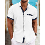 Riolio Men's Shirt Linen Shirt Summer Shirt Beach Shirt White Blue Green Short Sleeve Plain Collar Summer Spring Casual Daily Clothing Apparel