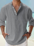 Riolio Men's Linen Shirt Popover Shirt Casual Shirt Beach Shirt Black White Pink Long Sleeve Plain Henley Spring & Summer Hawaiian Holiday Clothing Apparel