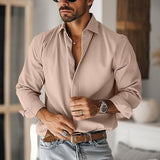 Men's Shirt Button Up Shirt Casual Shirt Black White khaki Long Sleeve Plain Lapel Daily Vacation Clothing Apparel Fashion Casual Comfortable