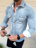 Men's Shirt Button Up Shirt Casual Shirt Jeans Shirt Denim Shirt Denim Blue Blue Light Grey Dark Gray Long Sleeve Plain Turndown Daily Vacation Front Pocket Clothing&nbsp;