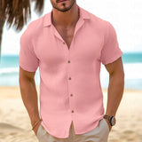 Riolio Men's Shirt Button Up Shirt Summer Shirt Beach Shirt Black White Pink Blue Khaki Short Sleeve Plain Lapel Casual Daily Clothing Apparel Cotton And Linen Fashion Comfortable