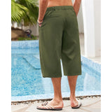 Riolio Men's Linen Shorts Summer Shorts Beach Shorts Pocket Drawstring Elastic Waist Plain Comfort Breathable Calf-Length Holiday Vacation Beach Hawaiian Boho Dark Khaki Black