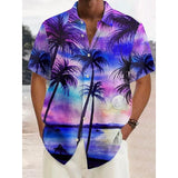 Riolio Men's Shirt Summer Hawaiian Shirt GraphicGeometry Turndown Purple Brown Green White+White Dark Blue Outdoor Street Short Sleeves Button-Down Print Clothing Apparel Sports Fashion