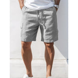 100% Linen Men's Shorts Linen Shorts Summer Shorts Pocket Drawstring Elastic Waist Plain Breathable Comfortable Short Daily Vacation Going out Classic Casual Black Navy Blue