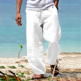 Riolio Men's Linen Pants Trousers Summer Pants Beach Pants Elastic Waist Wide Leg Straight Leg Plain Breathable Soft Yoga Casual Daily Fashion Streetwear Loose Fit Black White