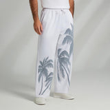 Riolio Men's Linen Pants Trousers Summer Pants Beach Pants Drawstring Elastic Waist Print Coconut Tree Comfort Daily Vacation Beach 20% Linen Vacation Fashion White