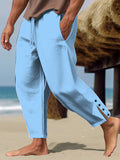 Riolio Men's Linen Pants Trousers Summer Pants Beach Pants Button Drawstring Elastic Waist Plain Comfort Breathable Full Length Casual Daily Holiday Fashion Classic Style White Blue