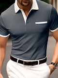 Men's Polo Shirt Button Up Polos Casual Holiday Lapel Short Sleeve Fashion Basic Plain Classic Summer Regular Fit Navy Black White Burgundy Sky Blue Grey Polo Shirt