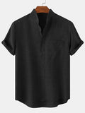 Riolio Men's Linen Shirt Casual Shirt Black White Yellow Short Sleeve Plain Henley Spring & Summer Hawaiian Holiday Clothing Apparel Front Pocket