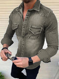 Riolio Men's Shirt Button Up Shirt Casual Shirt Jeans Shirt Denim Shirt Denim Blue Blue Light Grey Dark Gray Long Sleeve Plain Turndown Daily Vacation Front Pocket Clothing