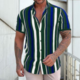 Riolio Men's Shirt Button Up Shirt Summer Shirt Black + White + Red Purple Green Short Sleeve Striped Turndown Street Casual Button-Down Clothing Apparel Fashion Casual Comfortable