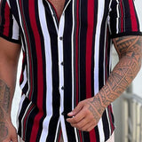 Riolio Men's Shirt Button Up Shirt Summer Shirt Black + White + Red Purple Green Short Sleeve Striped Turndown Street Casual Button-Down Clothing Apparel Fashion Casual Comfortable