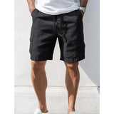 Riolio 100% Linen Men's Shorts Linen Shorts Summer Shorts Pocket Drawstring Elastic Waist Plain Breathable Comfortable Short Daily Vacation Going out Classic Casual Black Navy Blue