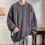 Riolio Trendy Loose All Match Knitted Ripped Sweater, Men's Casual Warm Slightly Stretch Crew Neck Pullover Sweater For Men Fall Winter