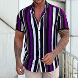 Riolio Men's Shirt Button Up Shirt Summer Shirt Black + White + Red Purple Green Short Sleeve Striped Turndown Street Casual Button-Down Clothing Apparel Fashion Casual Comfortable