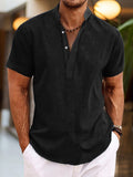 Riolio Men's Shirt Linen Shirt Popover Shirt Summer Shirt Beach Shirt Black White Pink Short Sleeve Plain Henley Summer Casual Daily Clothing Apparel