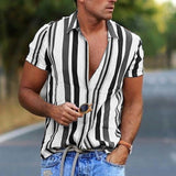 Riolio Men's Shirt Striped Collar Street Daily Button-Down Print Short Sleeve Tops Casual Fashion Breathable Comfortable White / Summer