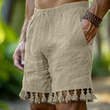 Riolio Men's Shorts Linen Shorts Summer Shorts Beach Shorts Tassel Fringe Drawstring Elastic Waist Plain Breathable Knee Length Yoga Beach Hawaiian Casual White Green Micro-elastic