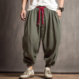 Riolio Men's Linen Pants Trousers Summer Pants Bloomers Drawstring Elastic Waist Drop Crotch Plain Comfort Breathable Outdoor Daily Going out Linen / Cotton Blend Fashion Casual Army Green Navy Blue