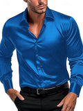 Riolio Men's Shirt Satin Shirt Button Up Shirt Casual Shirt Black White Wine Navy Blue Green Long Sleeve Plain Lapel Daily Vacation Clothing Apparel Satin Fashion Casual Comfortable