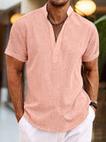 Men's Shirt Linen Shirt Popover Shirt Summer Shirt Beach Shirt Black White Pink Short Sleeve Plain Henley Summer Casual Daily Clothing Apparel