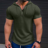 Riolio Men's Waffle Knit Tee Tee Top Solid Color Hooded Outdoor Street Short Sleeve Button Hooded Clothing Apparel Daily Casual