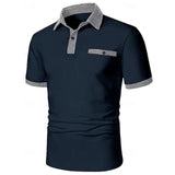 Riolio Men's Golf Shirt Golf Polo Work Casual Lapel Short Sleeve Basic Modern Color Block Houndstooth Patchwork Pocket Spring & Summer Regular Fit Black White Red Navy Blue Blue Beige Golf Shirt