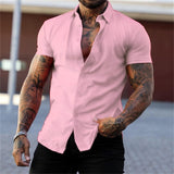 Riolio Men's Shirt Button Up Shirt Summer Shirt Black Yellow Pink Red Dark Navy Short Sleeve Letter Turndown Street Casual Button-Down Clothing Apparel Fashion Casual Comfortable