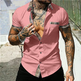 Men's Shirt Button Up Shirt Casual Shirt Summer Shirt White Pink Army Green Gray Short Sleeve Color Block Lapel Daily Vacation Front Pocket Clothing Apparel Fashion Casual Comfortable