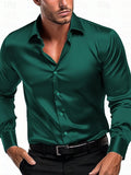 Riolio Men's Shirt Satin Shirt Button Up Shirt Casual Shirt Black White Wine Navy Blue Green Long Sleeve Plain Lapel Daily Vacation Clothing Apparel Satin Fashion Casual Comfortable