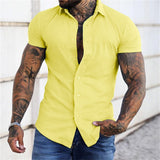 Riolio Men's Shirt Button Up Shirt Summer Shirt Black Yellow Pink Red Dark Navy Short Sleeve Letter Turndown Street Casual Button-Down Clothing Apparel Fashion Casual Comfortable