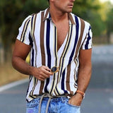 Riolio Men's Shirt Striped Collar Street Daily Button-Down Print Short Sleeve Tops Casual Fashion Breathable Comfortable White / Summer