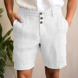 Riolio Men's Shorts Linen Shorts Summer Shorts Beach Shorts Button Pocket Straight Leg Plain Comfort Breathable Short Casual Daily Holiday Linen Cotton Blend Fashion Designer Black White