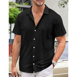 Riolio Men's Shirt Button Up Shirt Casual Shirt Summer Shirt Black Blue Green Short Sleeve Plain Collar Daily Vacation Clothing Apparel Fashion Casual Comfortable