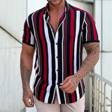 Men's Shirt Button Up Shirt Summer Shirt Black + White + Red Purple Green Short Sleeve Striped Turndown Street Casual Button-Down Clothing Apparel Fashion Casual Comfortable