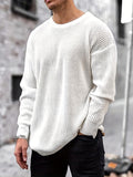 Riolio All Match Knitted Sweater, Men's Casual Warm Mid Stretch Round Neck Pullover Sweater For Fall Winter