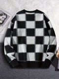 Riolio Men's Checkerboard Knitted Sweater - Warm And Stretchy Casual Pullover For Fall And Winter