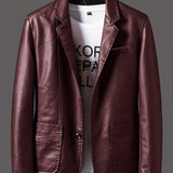 Riolio Men's Leather Lapel Zipper Up Cool Trendy Jacket For Autumn Winter Wear