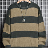 Riolio Trendy Men's Color Block Knitted Sweater - Warm And Comfortable Loose Pullover For Stylish Men